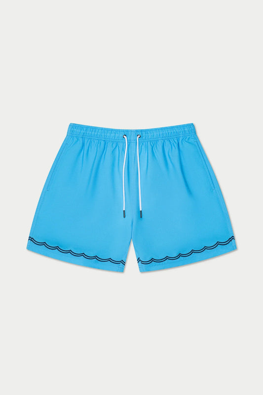 Blue Wavy Stitch Swim Short