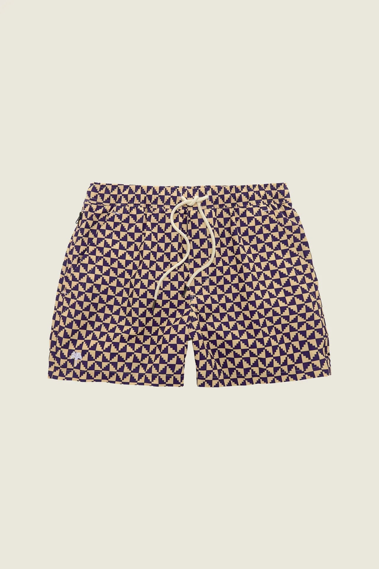Men's swim shorts with a geometric pattern